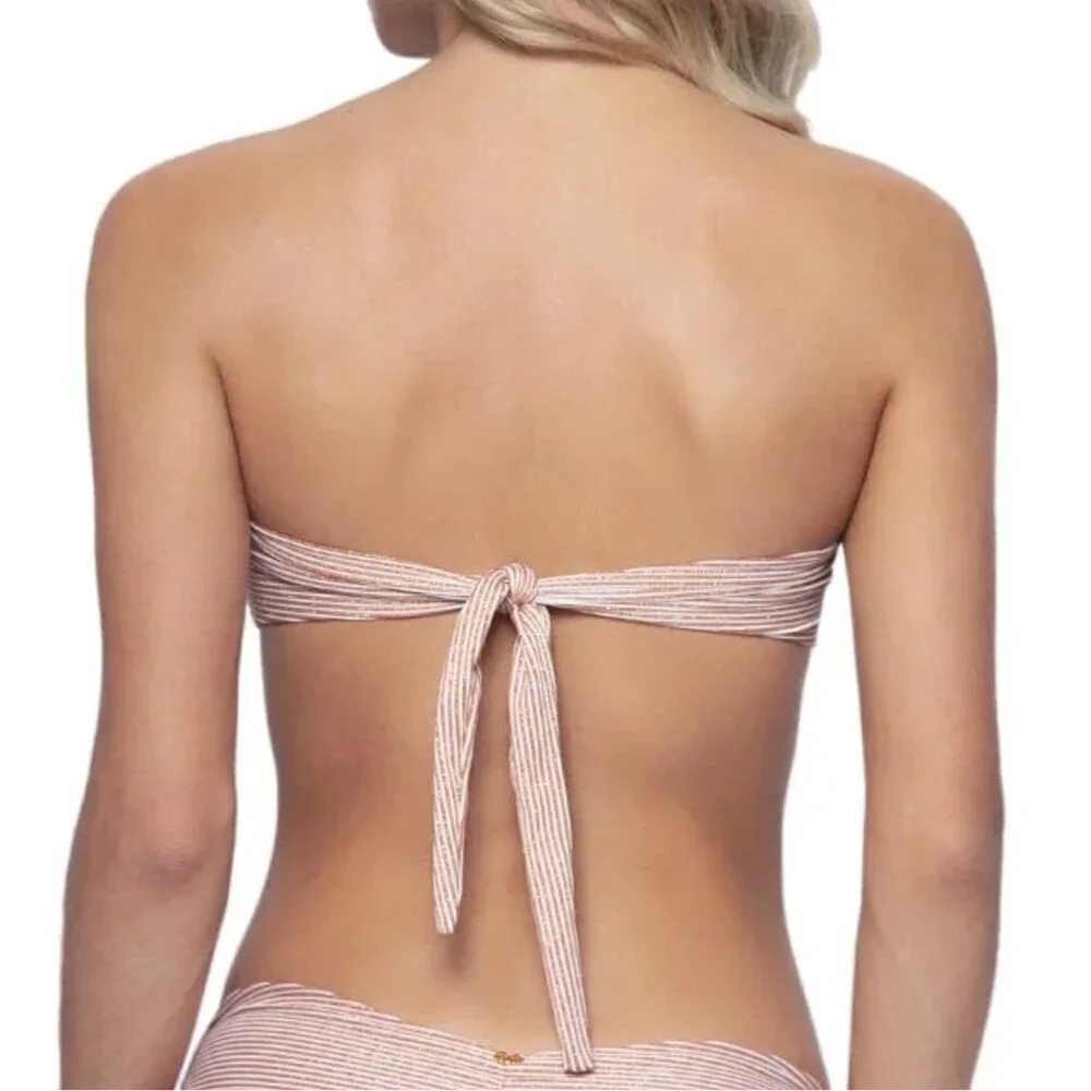 NWT PilyQ Aperol Stripe V Bandeau Bikini Top Sz. L